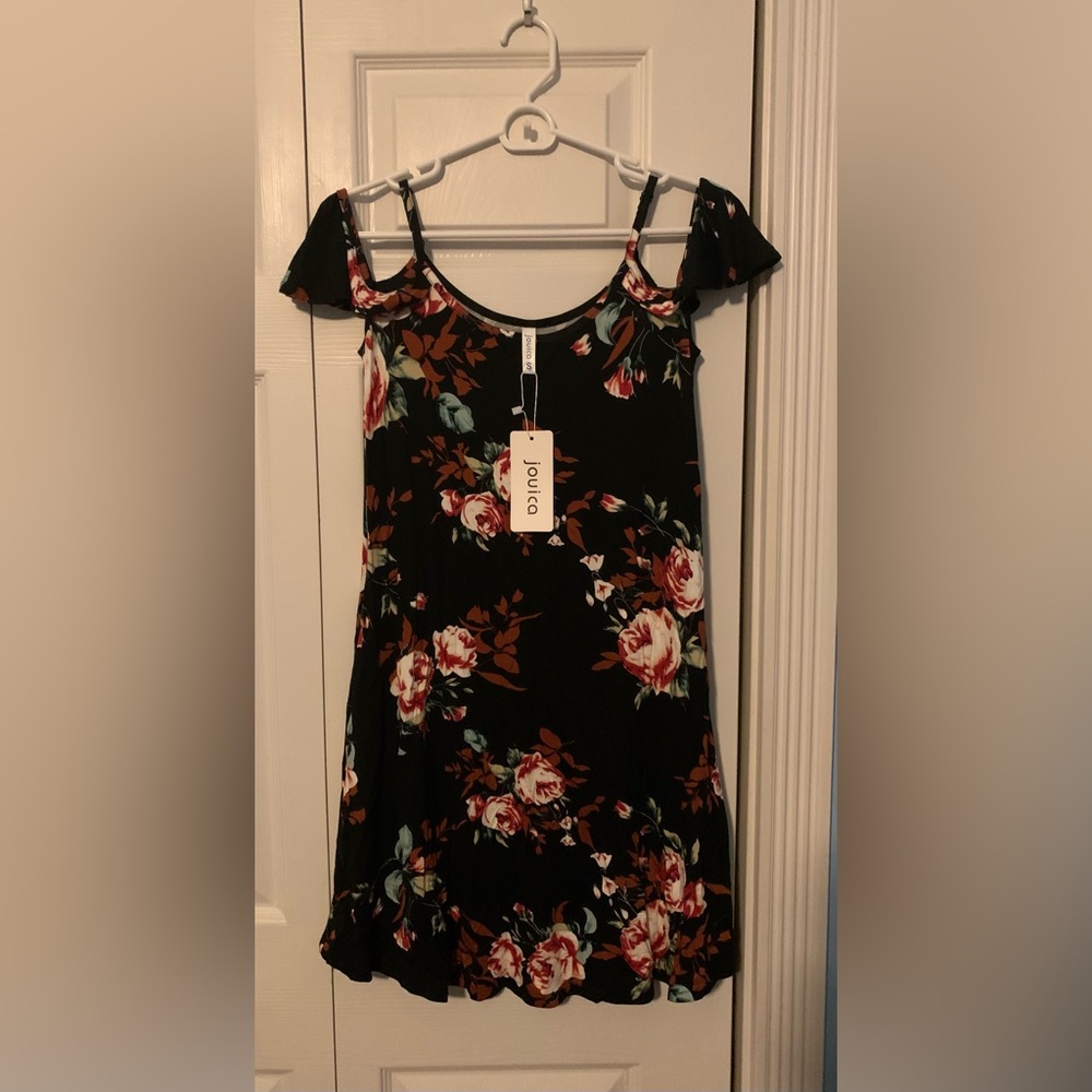 Romantic Off-the-Shoulder Black Floral Dress